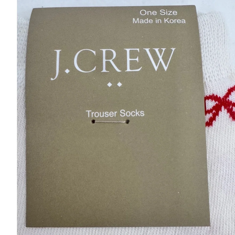 J.Crew Women's Trouser‎ Socks White Red Bow Print Cotton Blend NWT Preppy